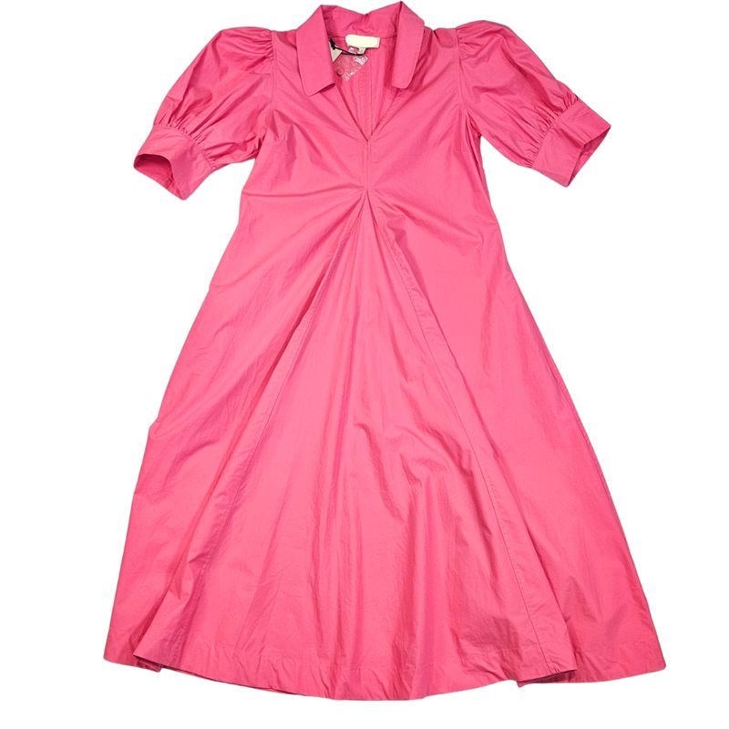 V-Neck Pleated A-Line Dress - Fuchsia
