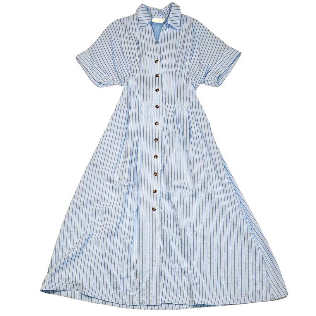 Blue Seersucker Stripe Maxi Dress