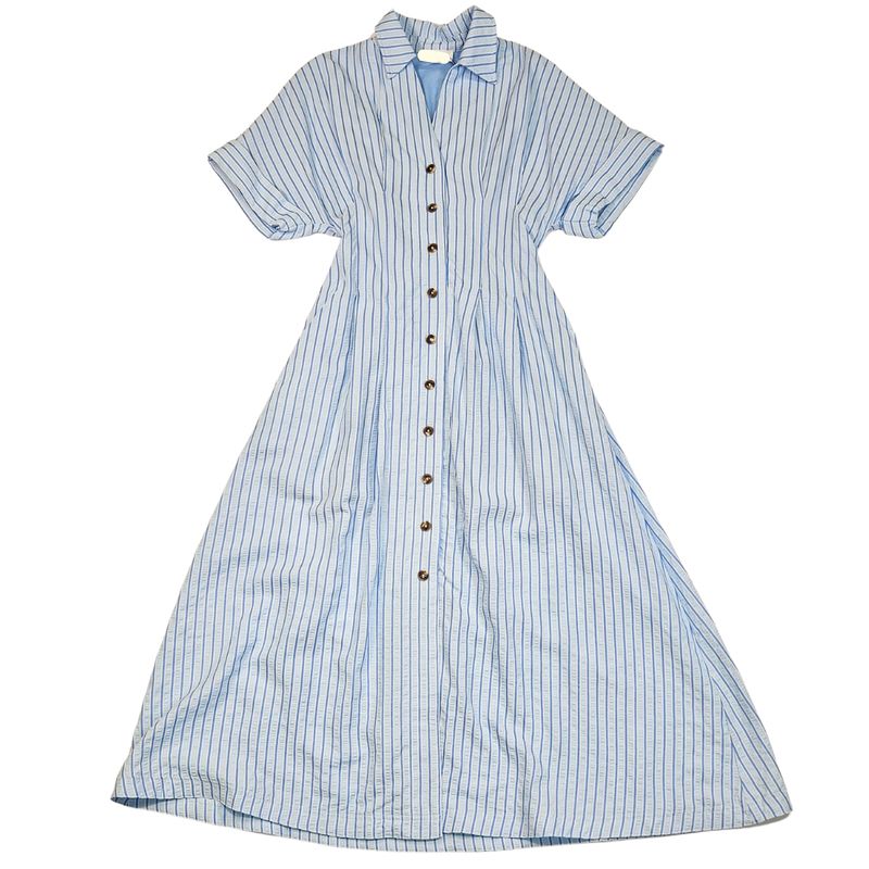 Blue Seersucker Stripe Maxi Dress