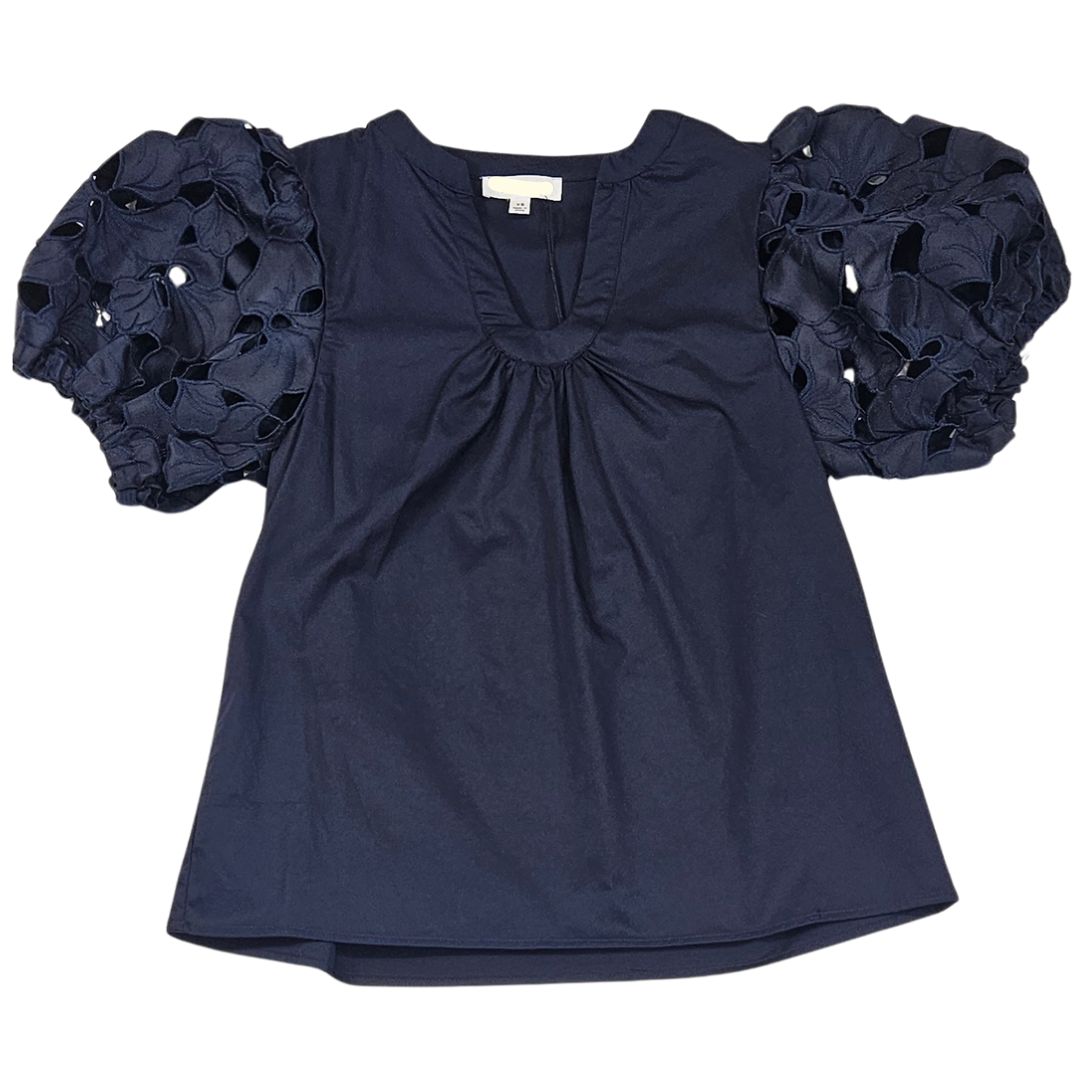 Eyelet Sleeve V-Neck Top