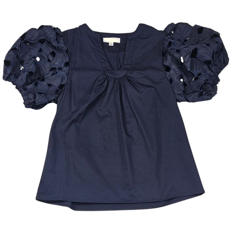 Eyelet Sleeve V-Neck Top