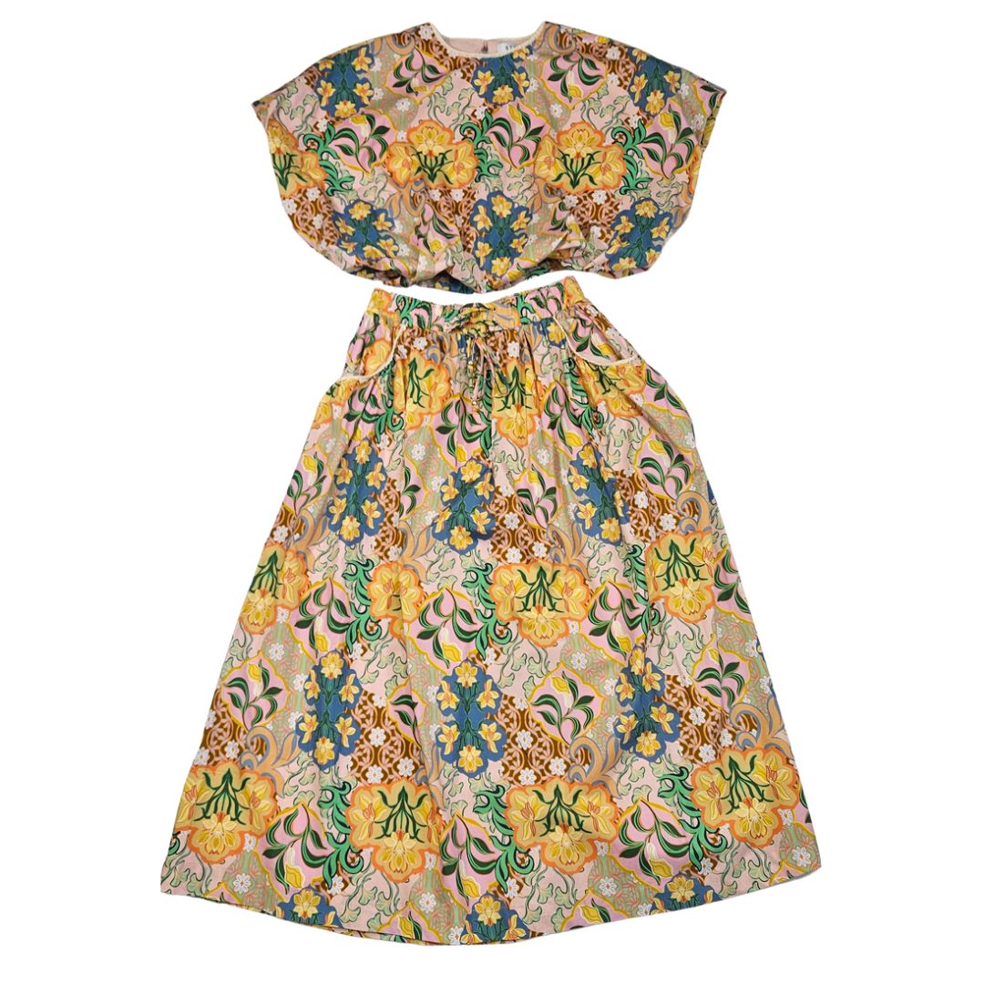 Multi Floral Printed Bubble Top & Skirt Set