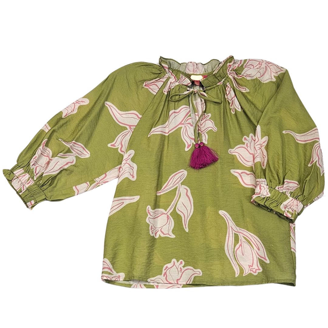Long Sleeve Floral Pattern Tassel Top