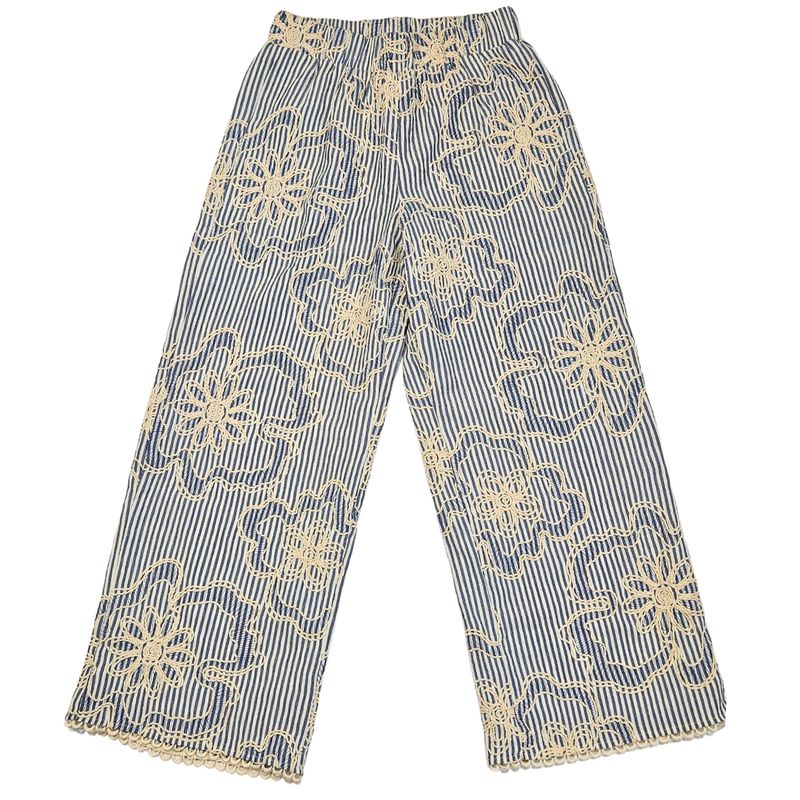 Striped Embroidery Detail Pants