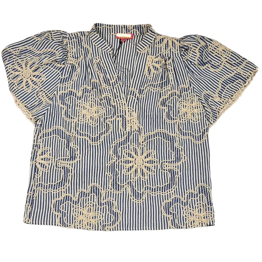 Short Sleeve Stripe Embroidery Detail Top Short Sleeve Stripe Embroidery Detail Top