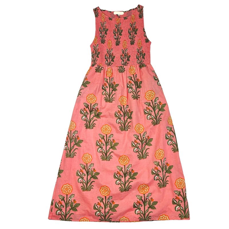 Sleeveless Smocked Patterned Midi Dress
