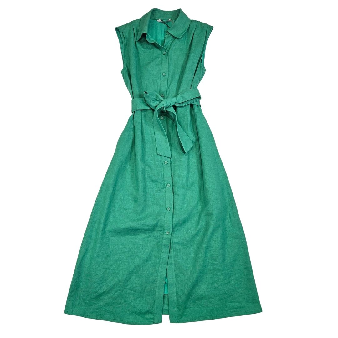 Linen Long Belted Dress, sleeveless