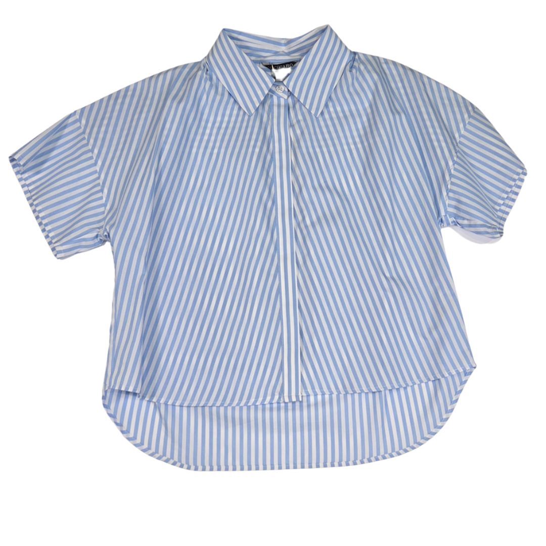 Poplin Stripe Short High Low Top
