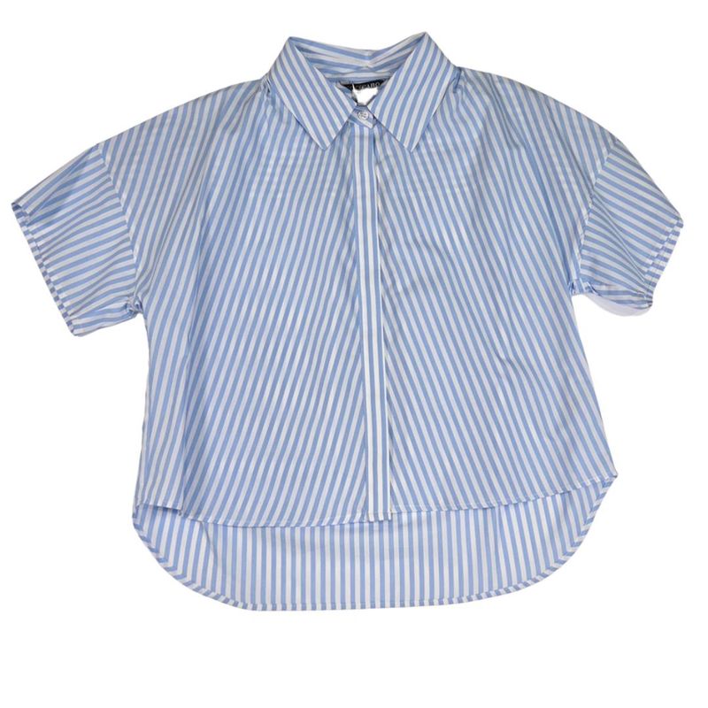 Poplin Stripe Short High Low Top Poplin Stripe Short High Low Top