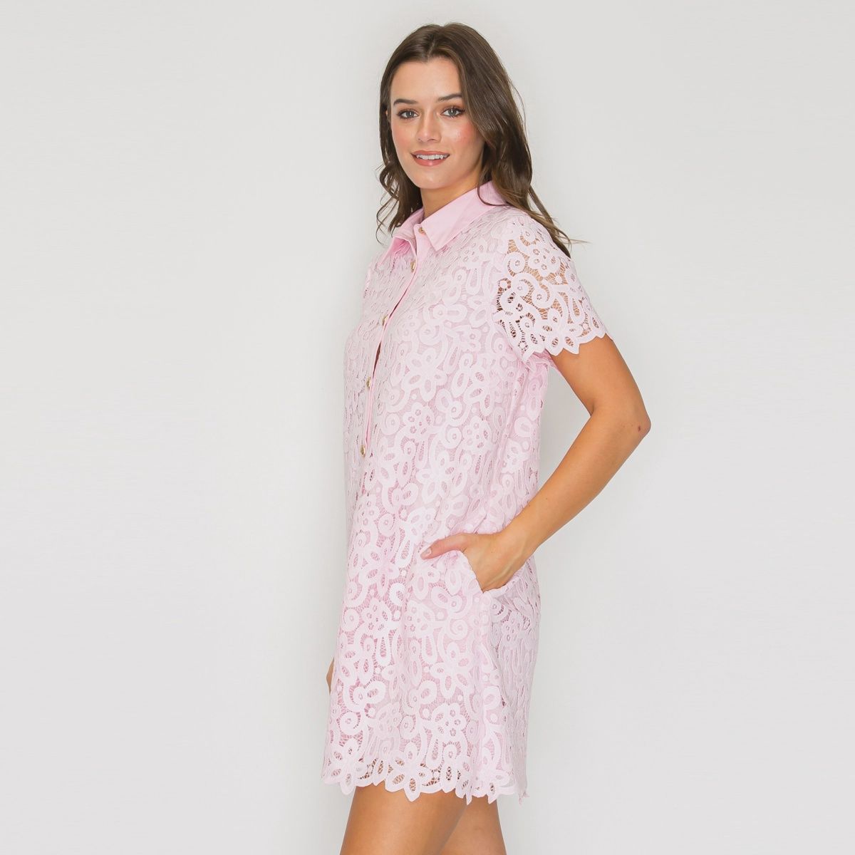 Blush Romance Lace Shirt Dress