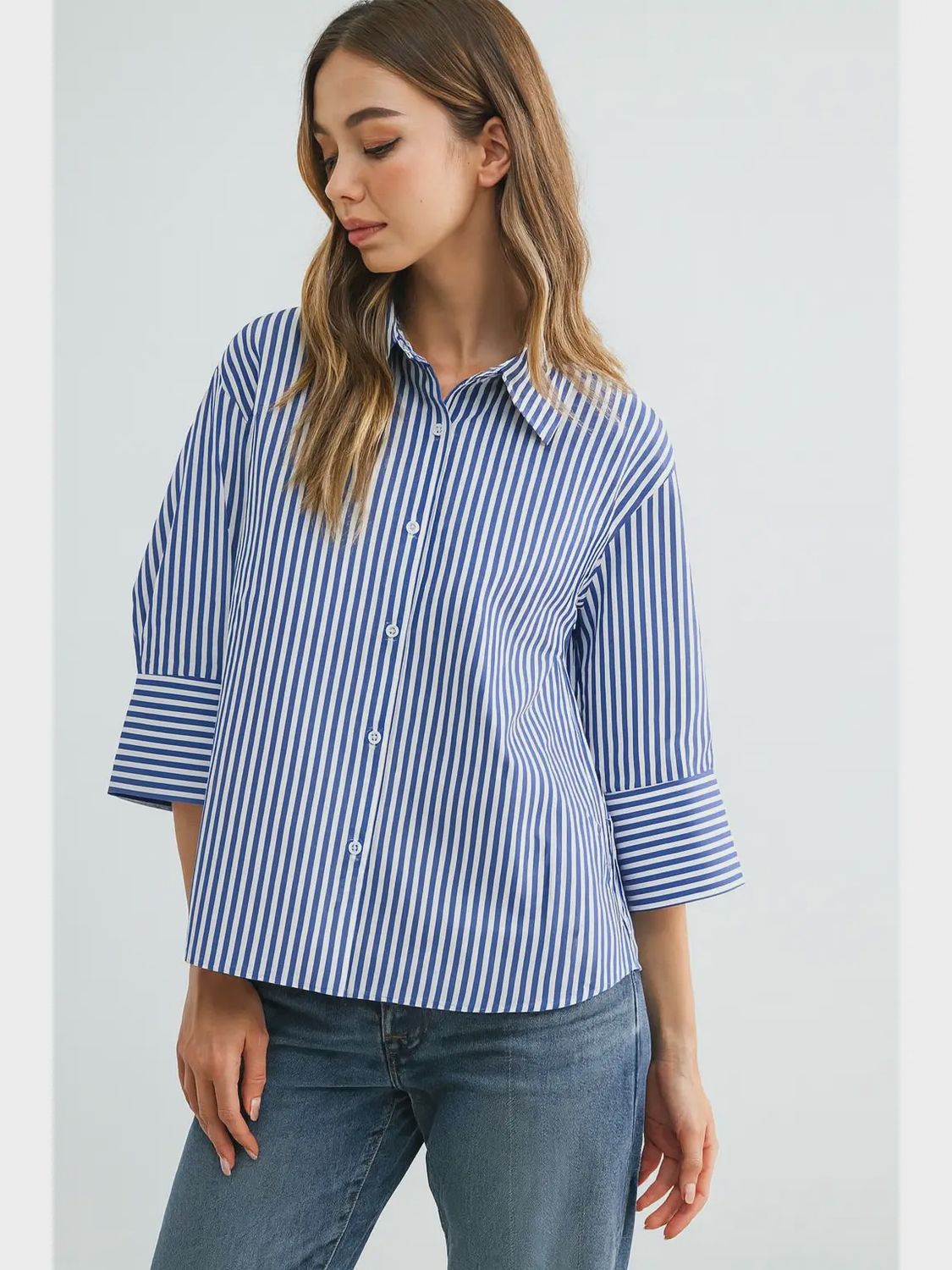 Janice Top With Stripes, Color: Blue, Size: X-Small