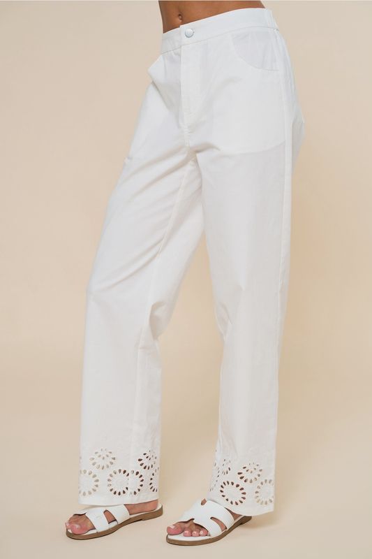 Off White Pants w/embroidery Ruffled Hem