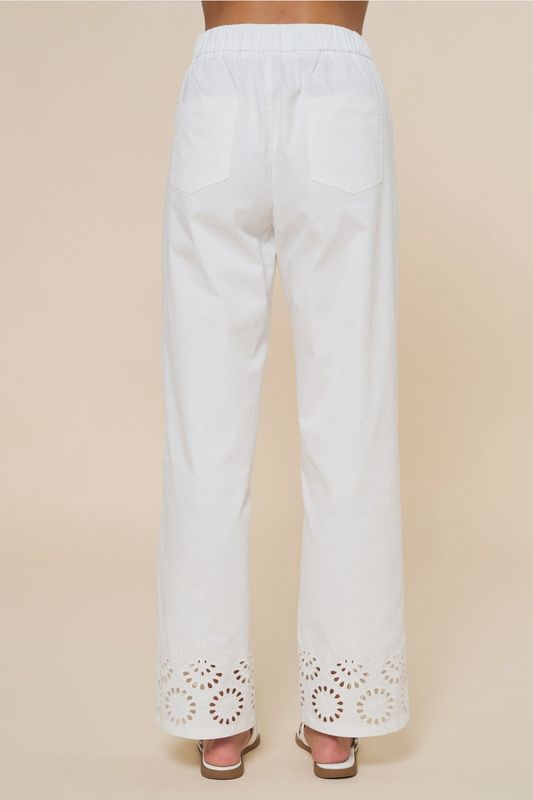 Off White Pants w/embroidery Ruffled Hem