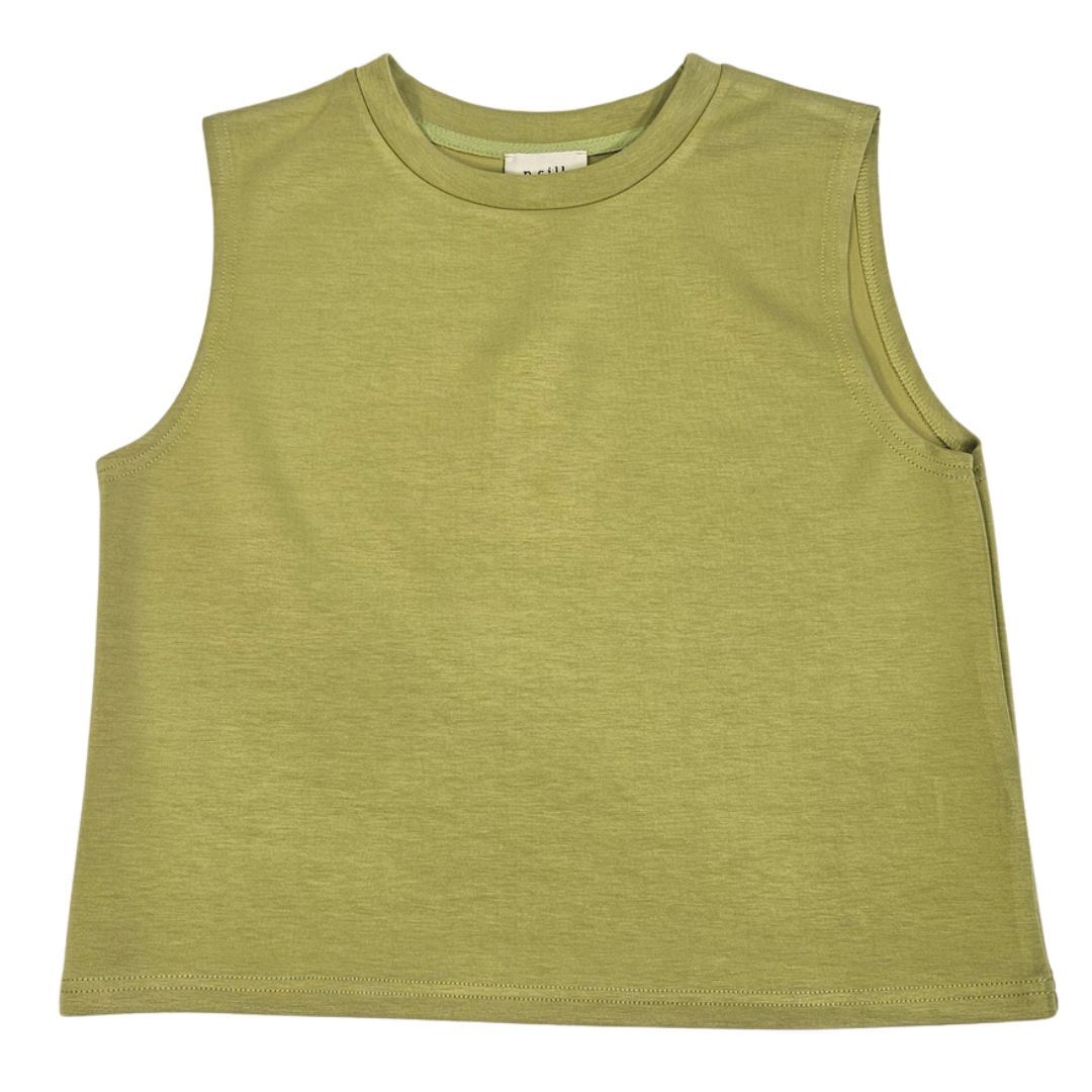 Butter Modal Round Neck Sleeveless Top, Color: Lemon Grass, Size: X-Small