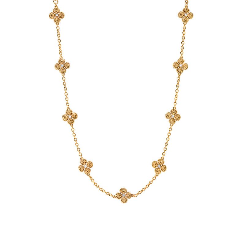 Berry Clover Double Sided Necklace, MOP - 16”+2”