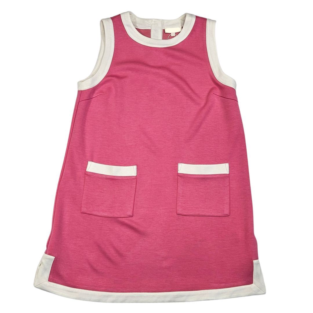 Sleeveless Knit Dress, cream trim, Color: Pink, Size: Small