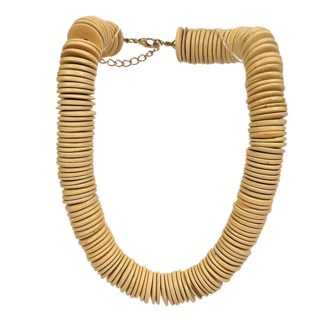 Wood Disc Bead Necklace, Color: Ivory