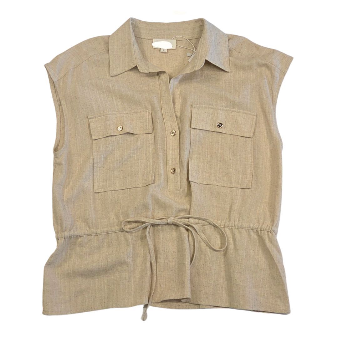Half Placket Drawstring Waist Sleeveless Top