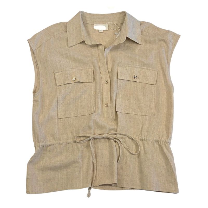 Half Placket Drawstring Waist Sleeveless Top Half Placket Drawstring Waist Sleeveless Top