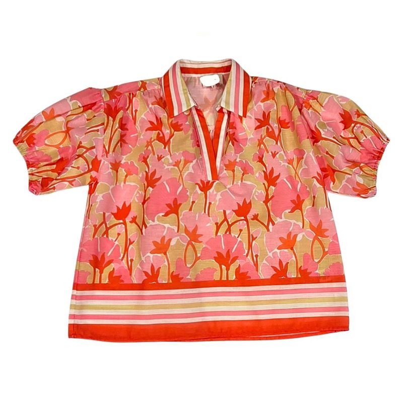 Striped Blossom Collar Top Striped Blossom Collar Top