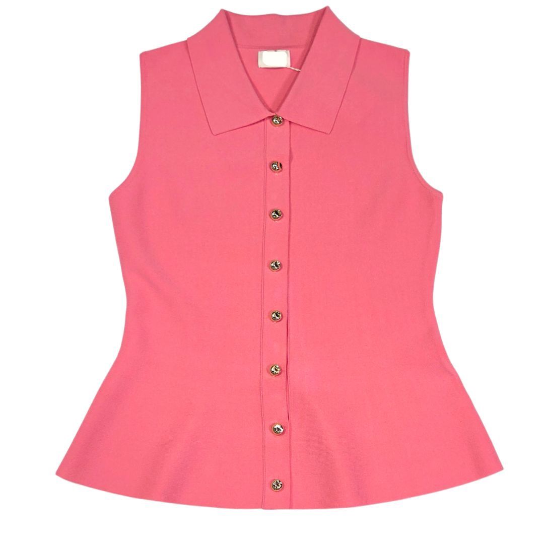 Sleeveless Pink Collared Top w/ Gold Buttons