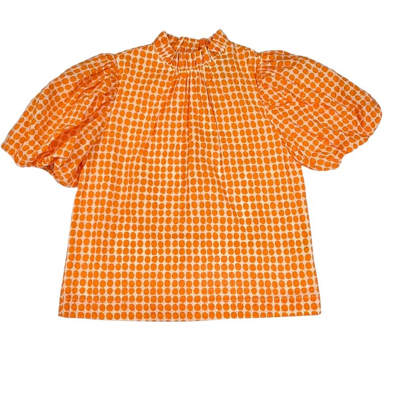 Polka Dot Blouse With Button Detail - Orange Polka Dot Blouse With Button Detail - Orange