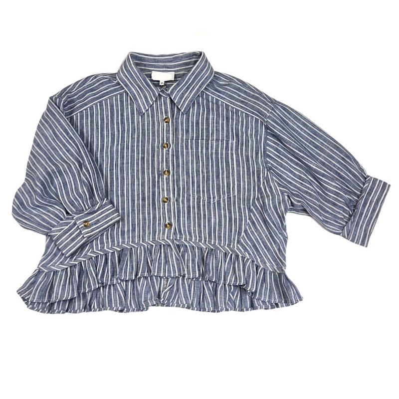 Striped Button Down Ruffle Hem Shirt Striped Button Down Ruffle Hem Shirt