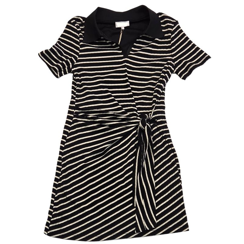 Striped Tie Waist Collared Mini Dress