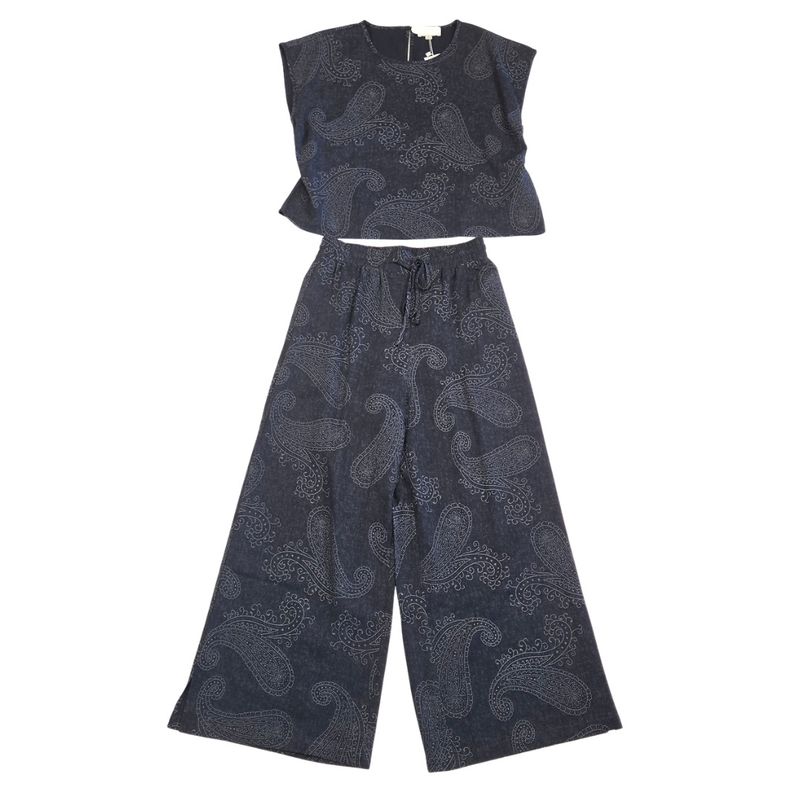 Paisley Printed Top & Pant Set, wide leg