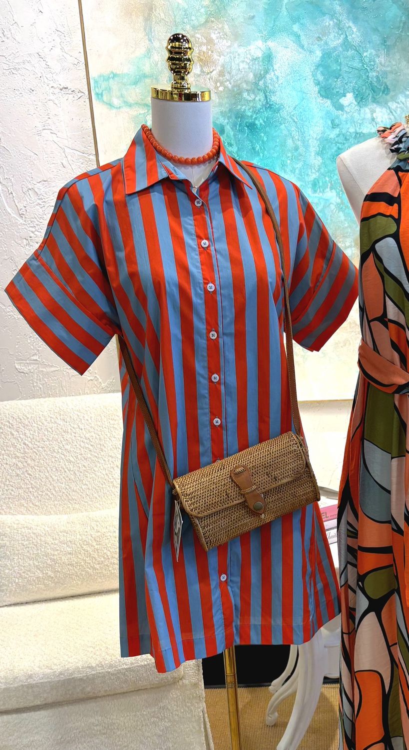 Short Sleeve Striped Button Up Dress
