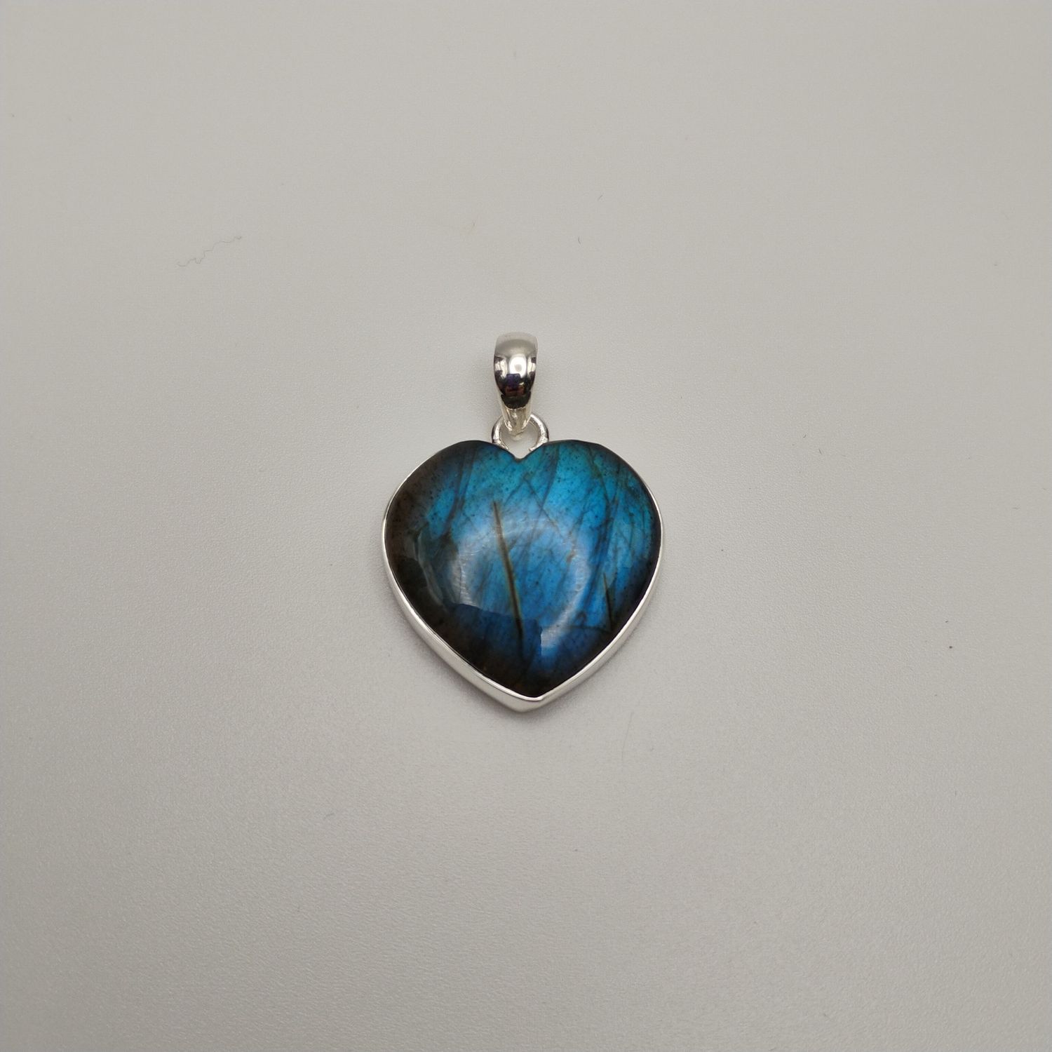 Peacock Labradorite Sterling Silver Heart Pendant Premier Collection