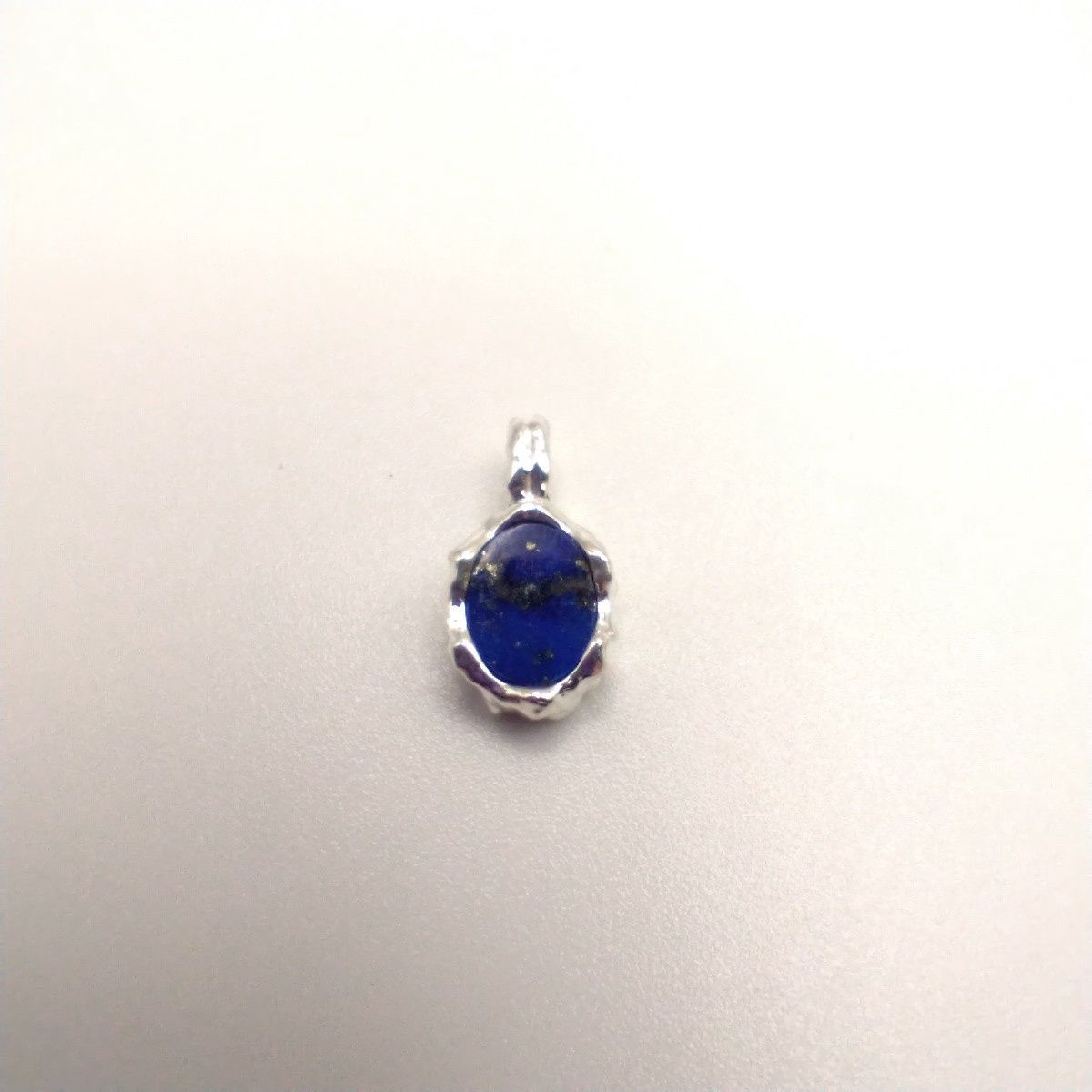 Lapis Sterling Silver Hammered Oval Pendant