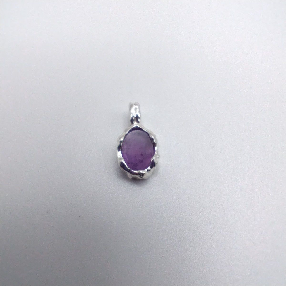 Amethyst Sterling Silver Hammered Oval Pendant