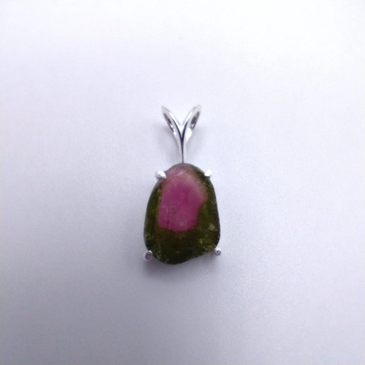 Watermelon Tourmaline Big Sterling Silver Pendant