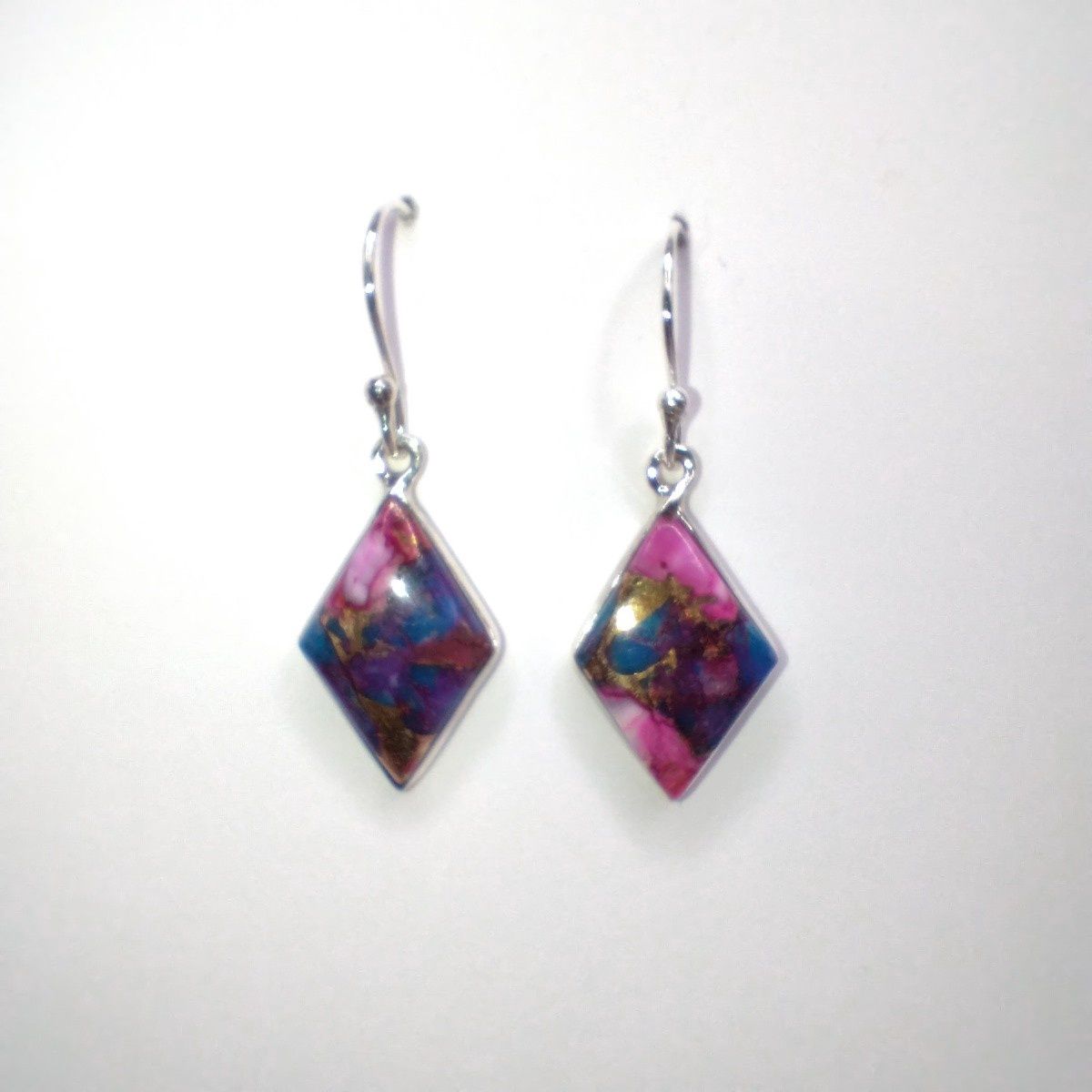 Kingman Pink Dahlia Turquoise Sterling Silver Dangle Earrings