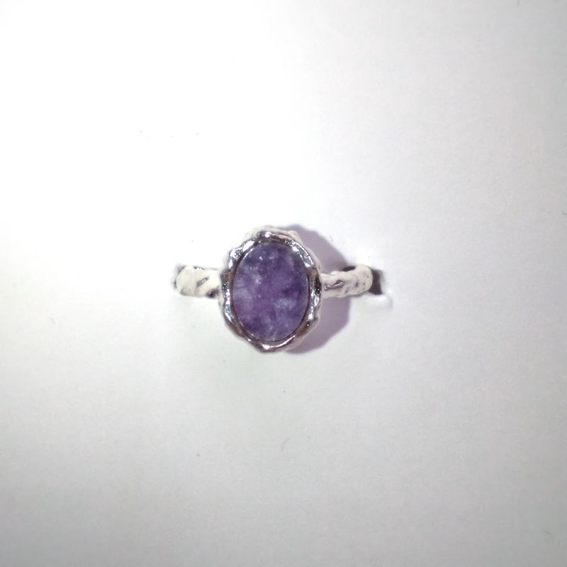 Lepidolite Sterling Silver Oval Drip Ring Size 5