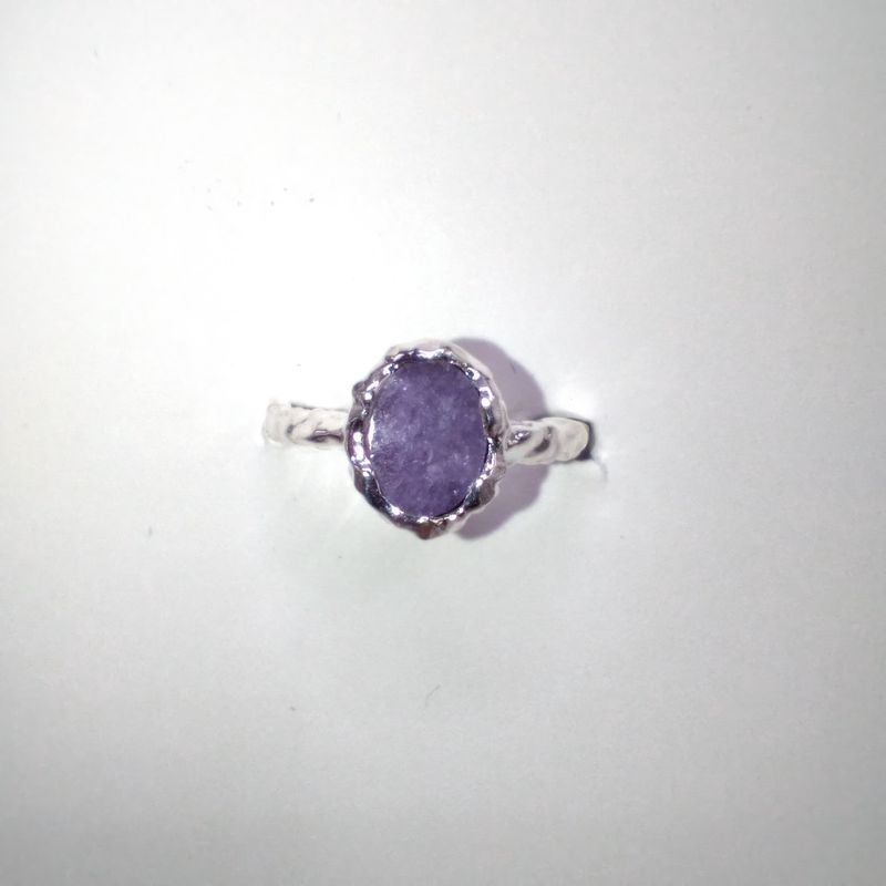 Lepidolite Sterling Silver Oval Drip Ring Size 7