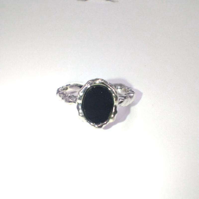 Black Onyx Sterling Silver Oval Drip Ring Size 6