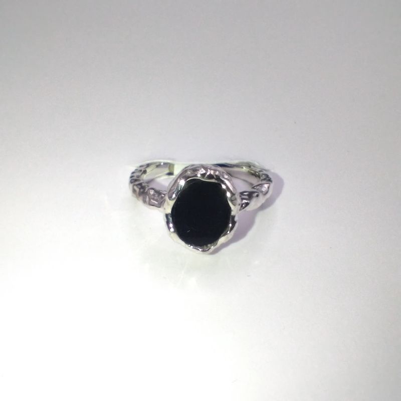 Black Onyx Sterling Silver Oval Drip Ring Size 5