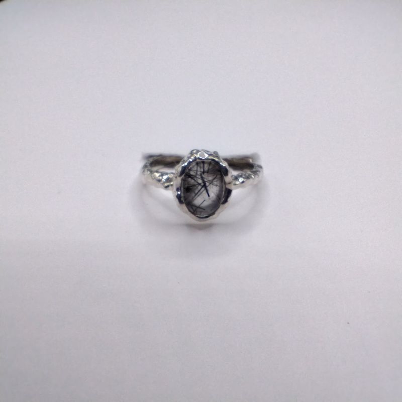 Black Rutile Sterling Silver Oval Drip Ring Size 7