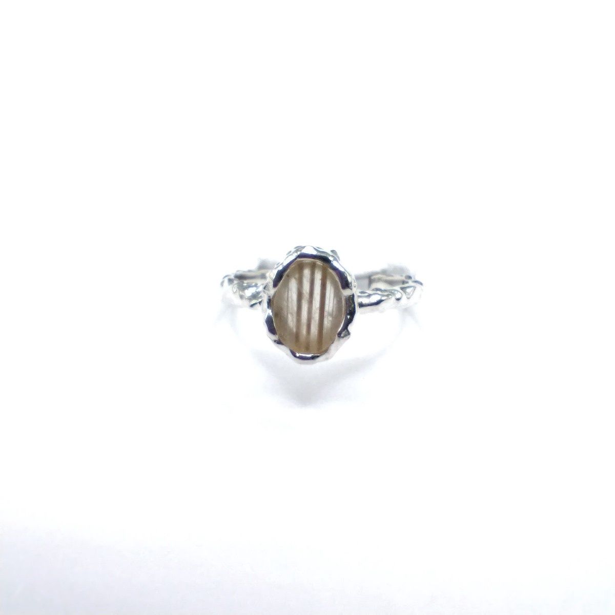 Golden Rutile Sterling Silver Oval Drip Ring Size 8