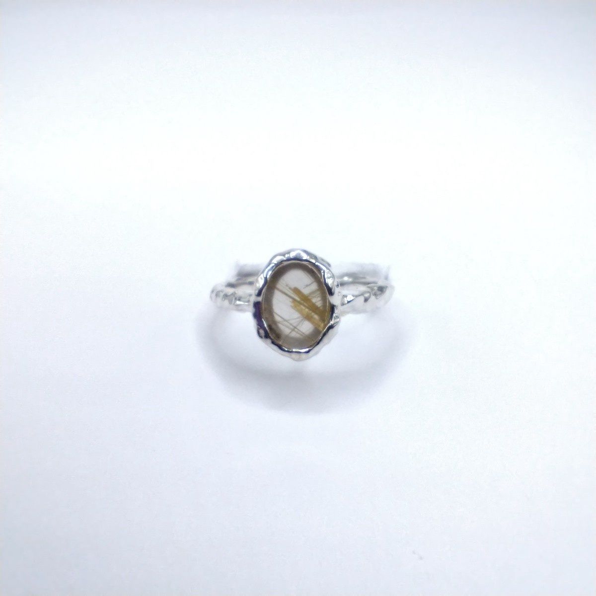 Golden Rutile Sterling Silver Oval Drip Ring Size 6
