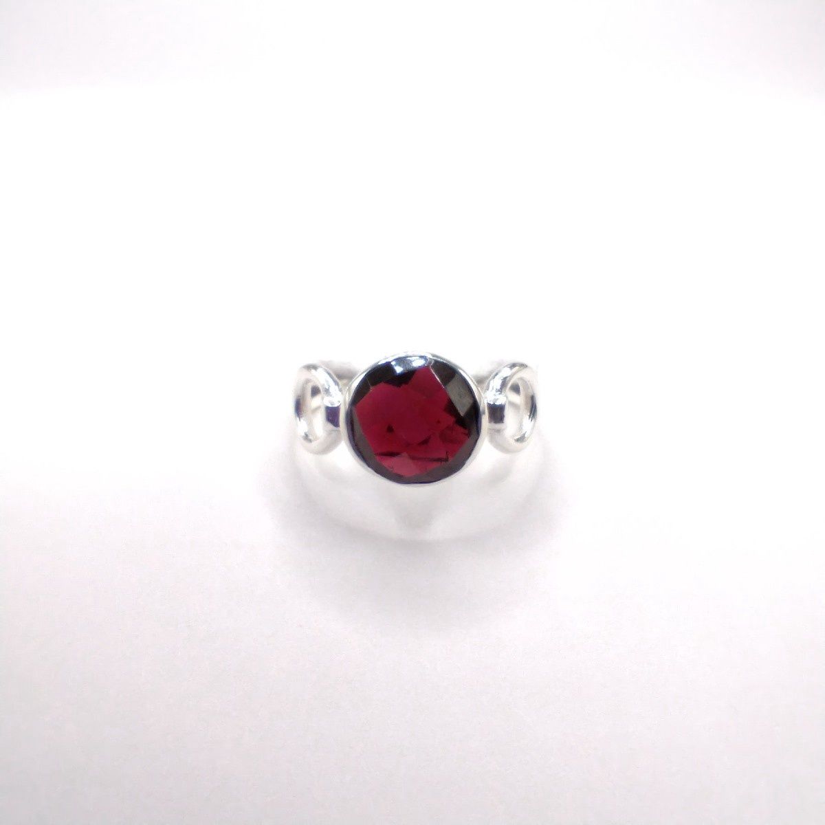 Garnet Sterling Silver Trinity Ring Size 6