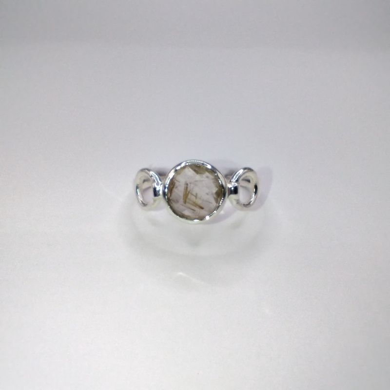 Golden Rutile Sterling Silver Trinity Ring Size 9