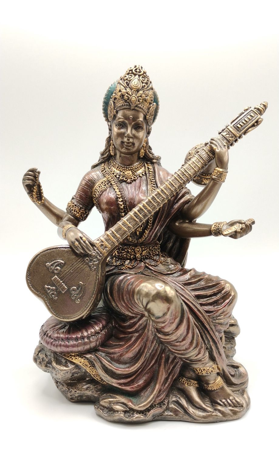 Saraswati Bronze Finish Statue