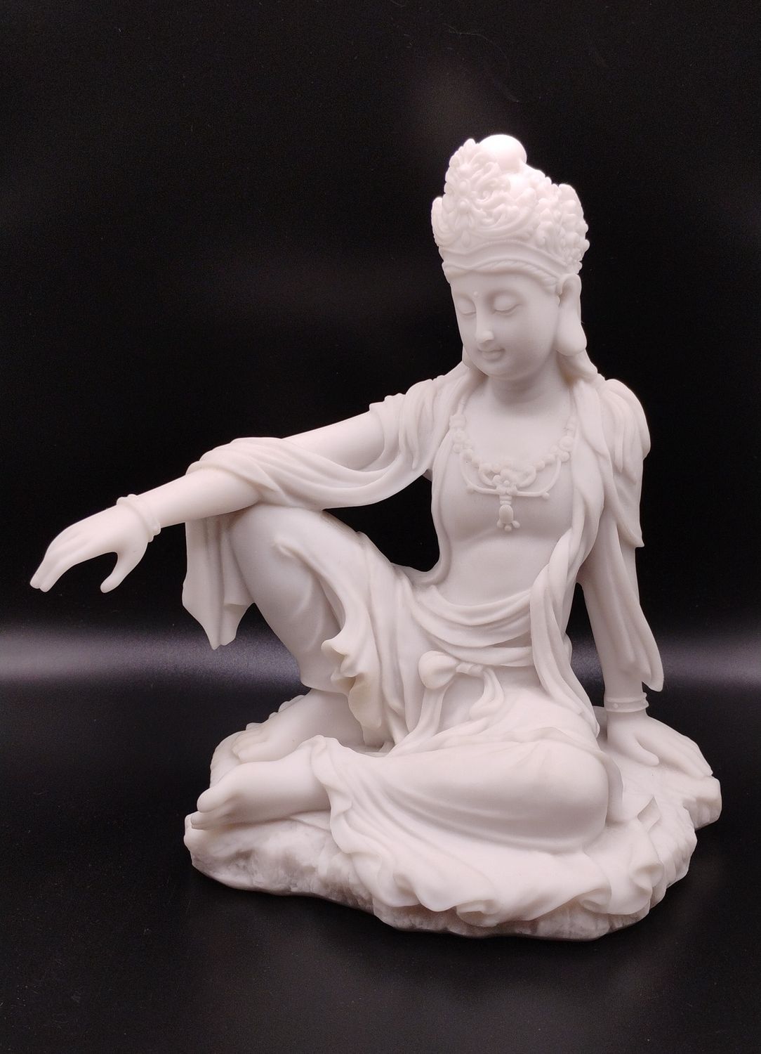Quan Yin Royal Ease Pose Marble Finish Statue