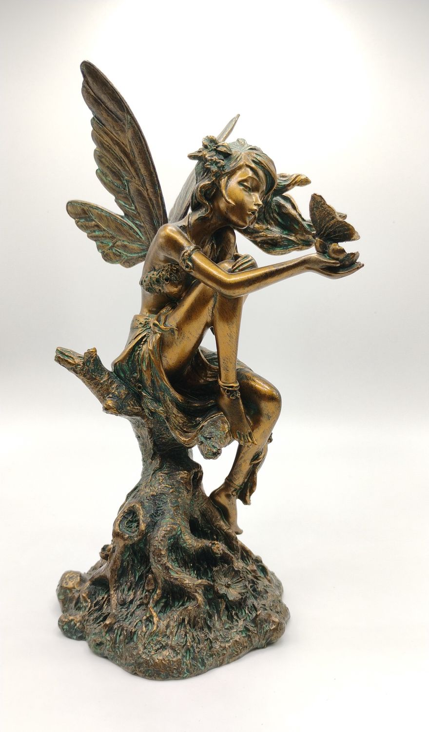 Fairy Playing W Butterfly Statue