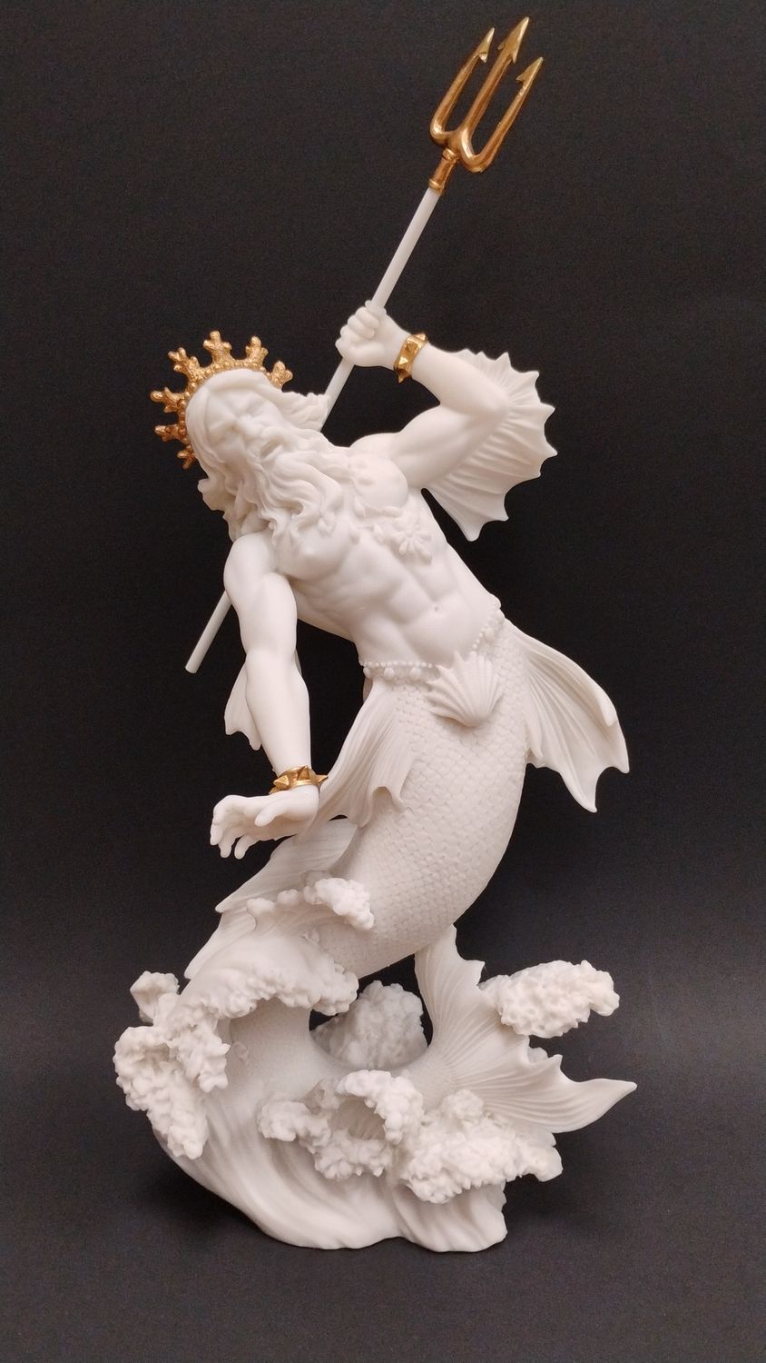 Poseidon With Gold Marble Statue
