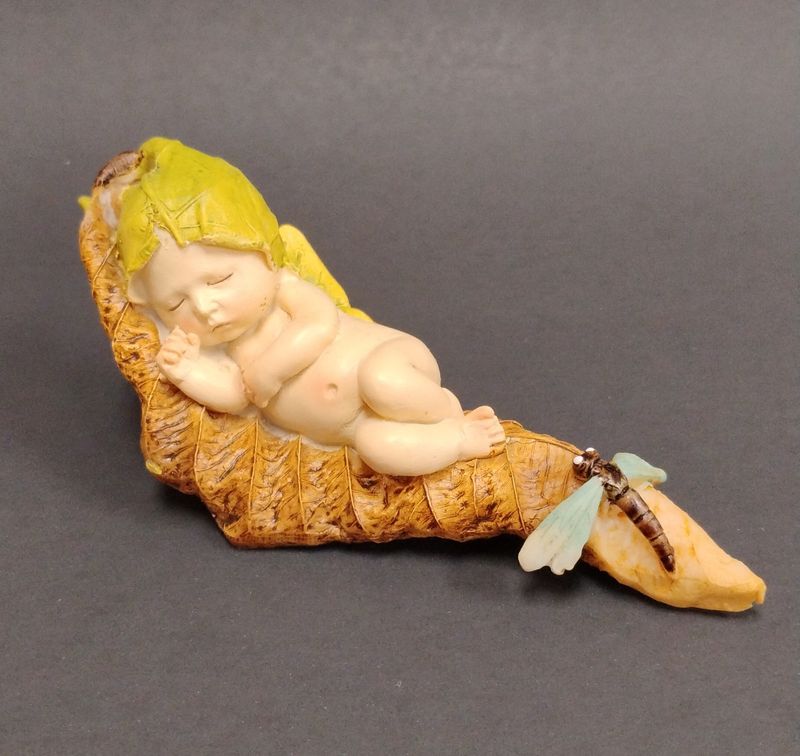 Sleeping Fairy Baby W/ Dragonfly Statue