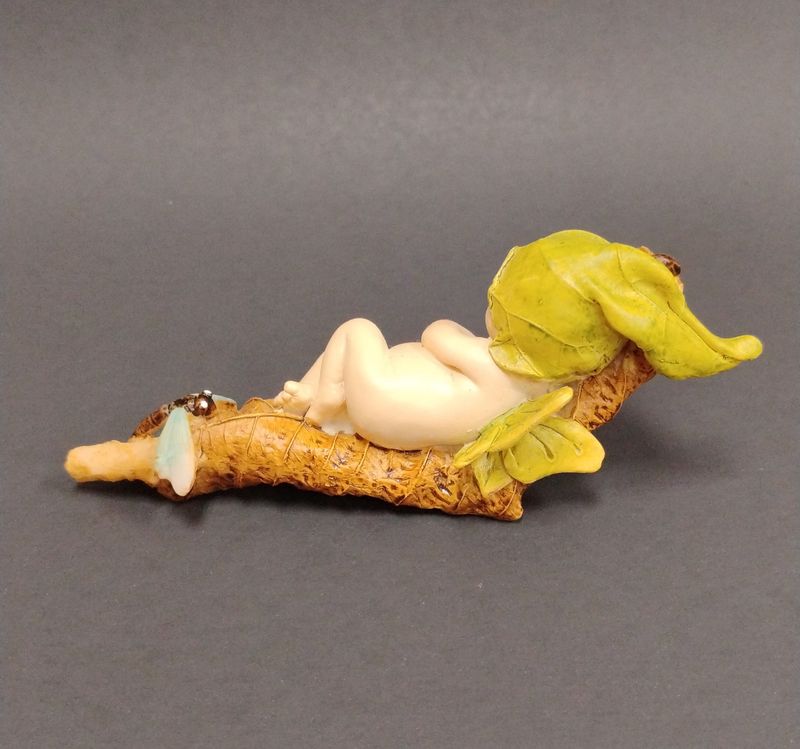 Sleeping Fairy Baby W/ Dragonfly Statue